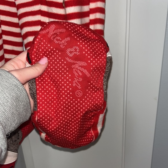 NICK & NORA SOCK MONKEY ADULT FOOTIE ONESIE PAJAMAS RED WHITE STRIPE SIZE SMALL - Picture 7 of 8